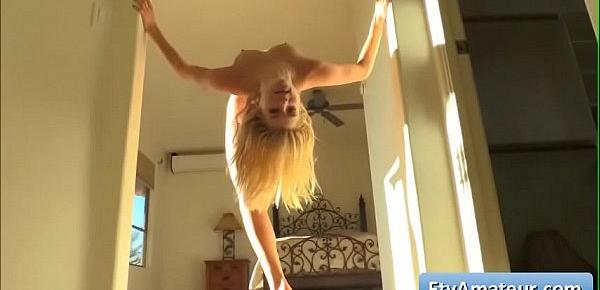  Young sexy teen blonde girl Arya dance naked in her house and show her nice tattoo on her chest